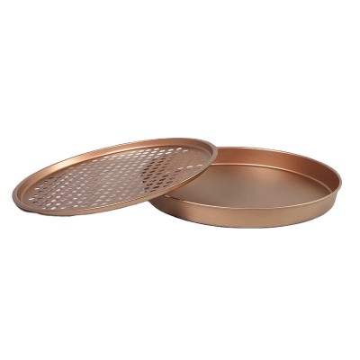 copper color pizza tray 2 Pack Carbon Steel Non-Stick pizza pan 12inch Round