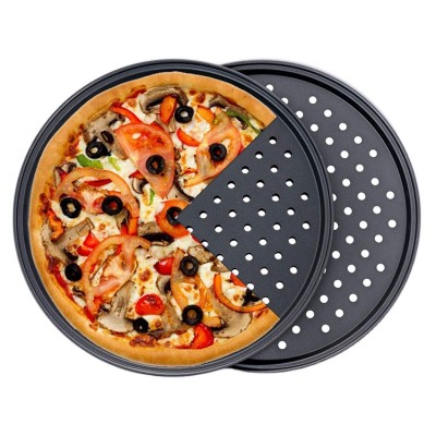 2 pieces packing Carbon Steel Non-Stick pizza Tray crisper tray 10 inches Round pizza pan for Home Kitchen