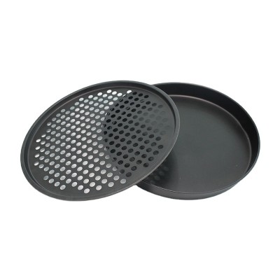 2 Pack Carbon Steel Perforated Non-Stick pizza Tray crisper tray 12inch Round for Home Kitchen