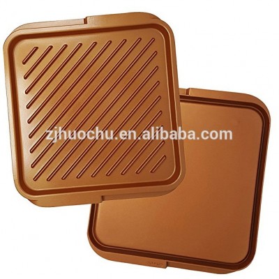 Copper  Double Sided 12 x 11Inch Barbecue Griddle Grill Pan